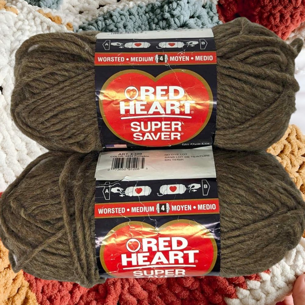 Red Heart Super Saver Pumpkin Acrylic Yarn Brown Bundle of 2 Skeins 7oz